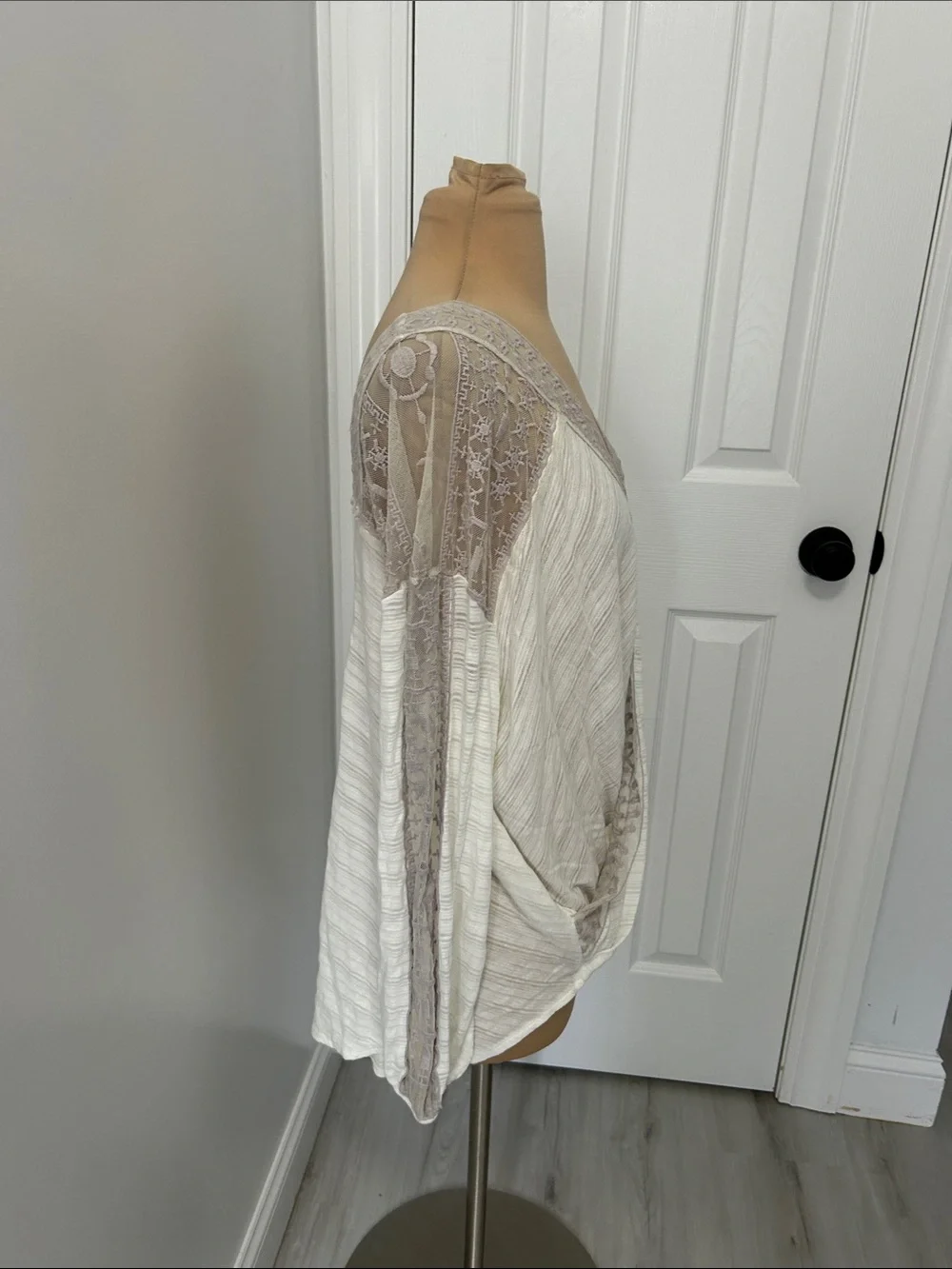 Free People Valley City Ivory Mesh Burnout Surplice Top